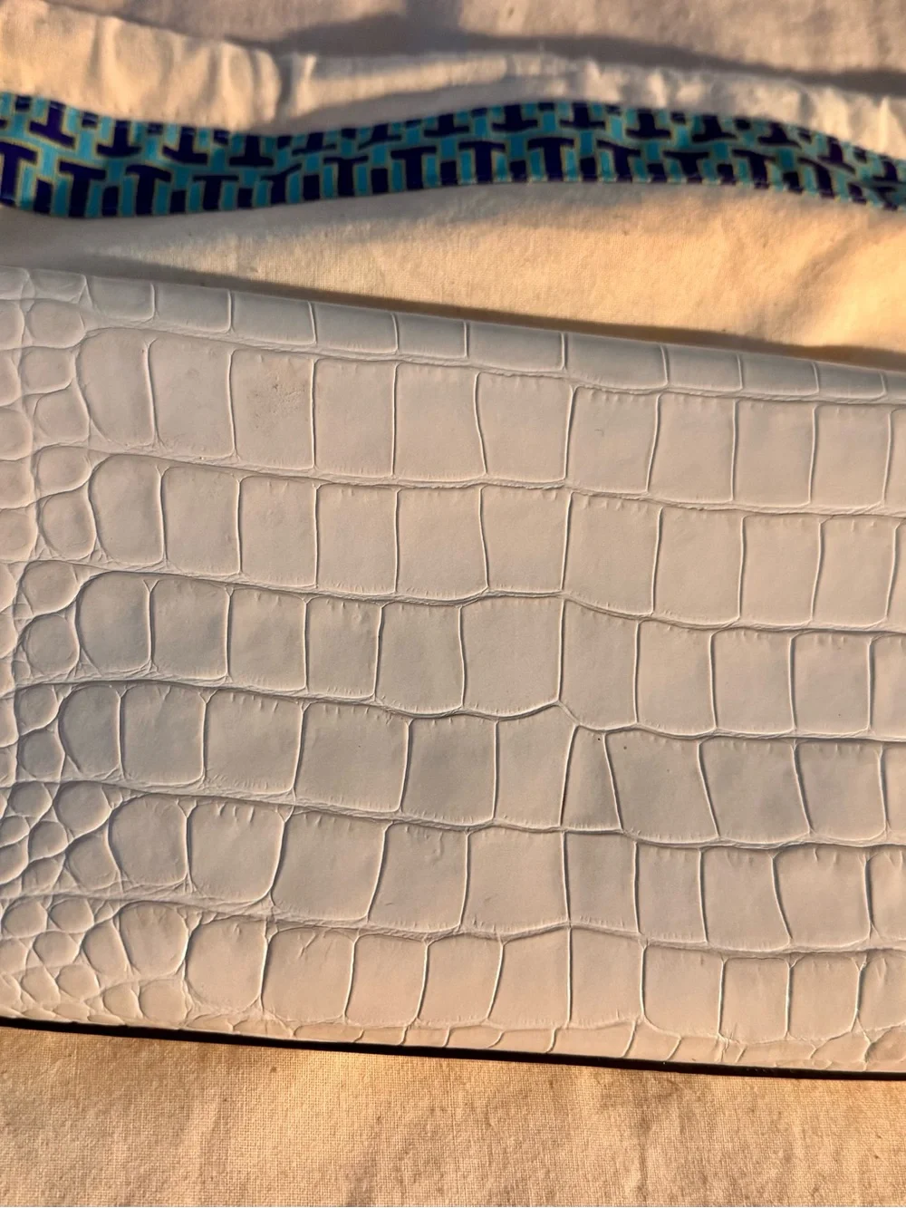 White Croc-Embossed Leather Clutch Bag